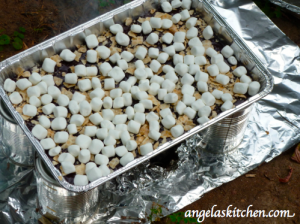 Gluten Free Dairy Free S'more Brownie Bars before baking in Box oven