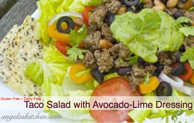 gluten free dairy free taco salad with avocado lime dressing